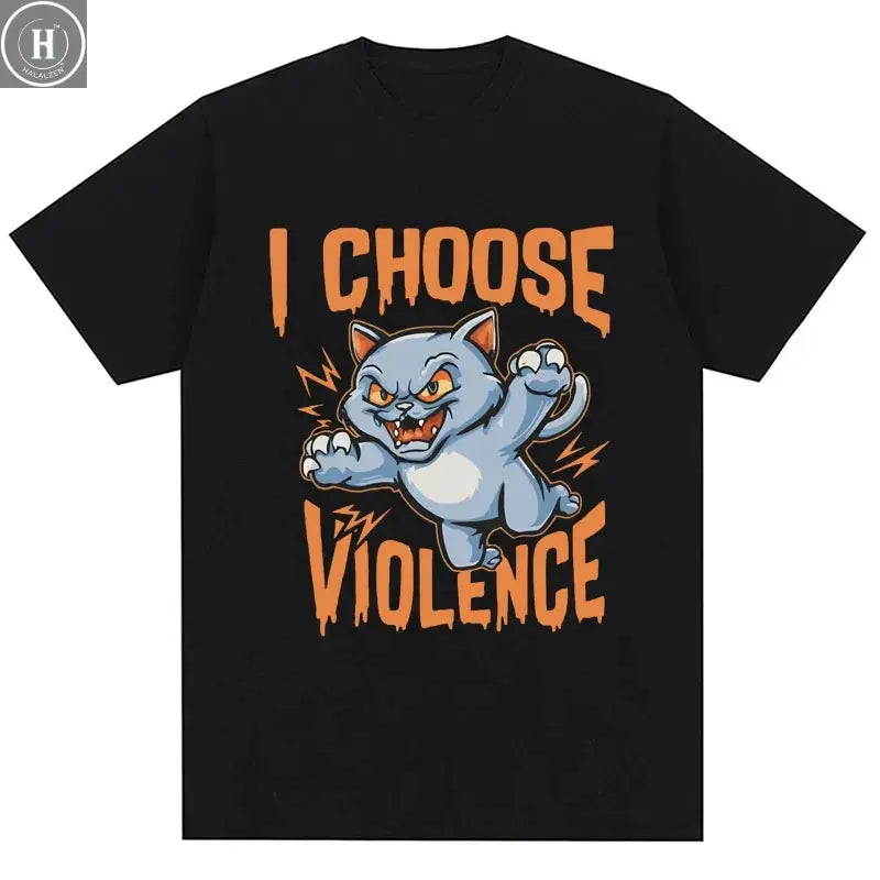 I Choose Violence T Shirt Funny Duck Humor Slogan Short Sleeve T-shirts Men Women 100% Cotton Loose Oversized T-shirt Streetwear HALALZEN