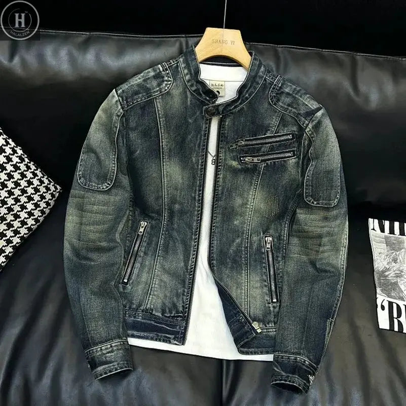 Autumn and Spring New Fashion Trend Vintage American Motorcycle Denim Jacket Men's Loose Sports Plus Size High Quality Outerwear HALALZEN