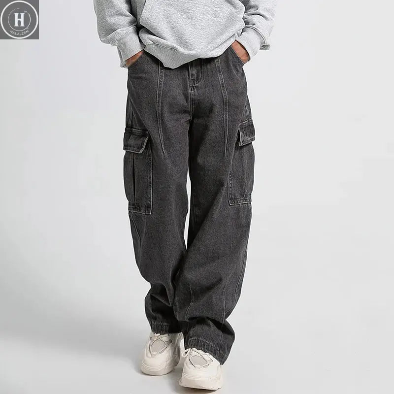 Men Baggy Oversize Cargo Jeans Male Wide Streetwear Hip Hop Pants Harajuku Fashion Straight Leg Black Blue Loose Denim Pants Halalzen UK