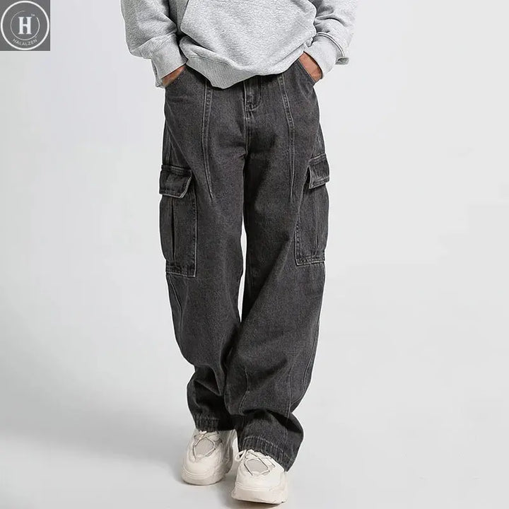 Men Baggy Oversize Cargo Jeans Male Wide Streetwear Hip Hop Pants Harajuku Fashion Straight Leg Black Blue Loose Denim Pants Halalzen UK