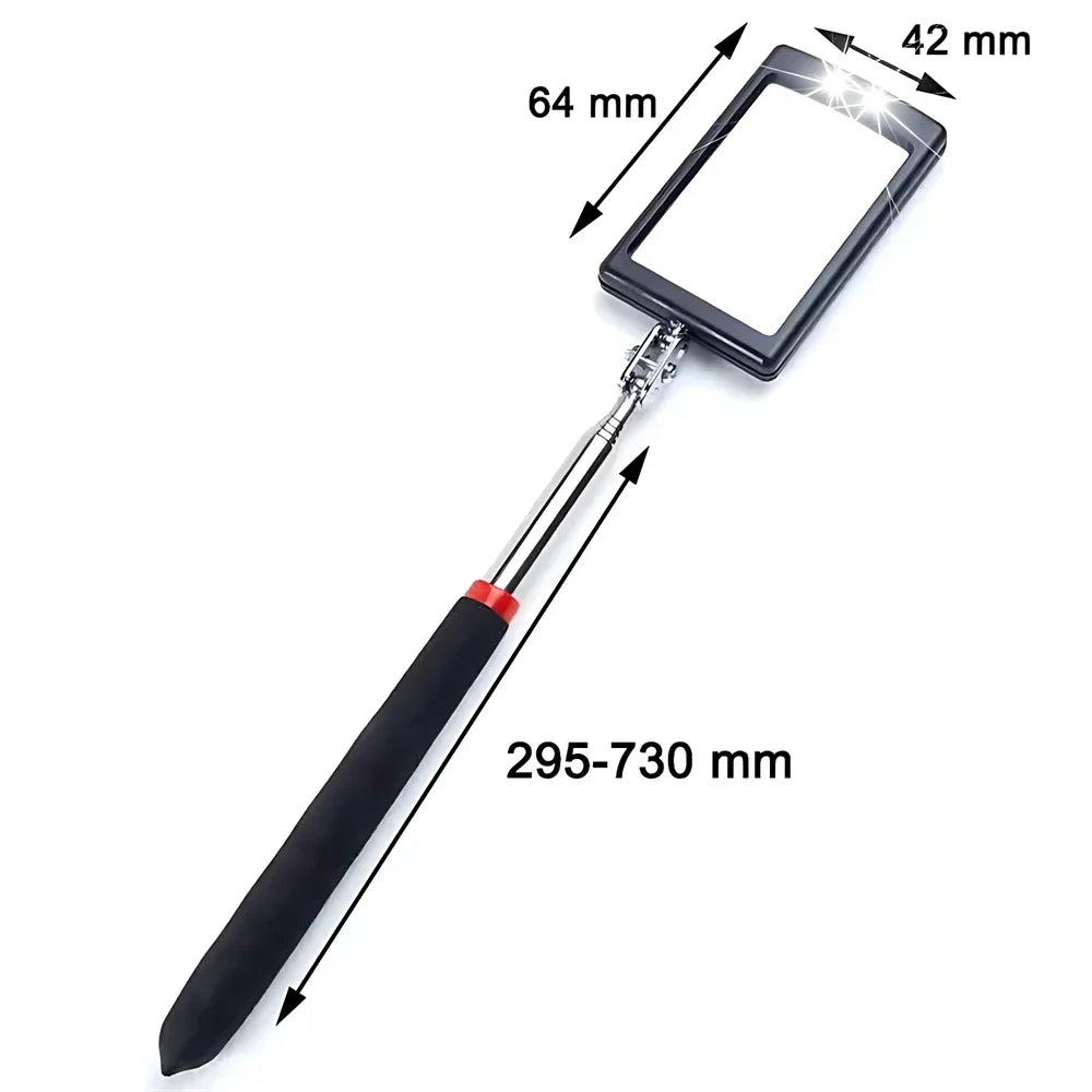 Portable Telescoping Flexible Head Inspection Mirror with LED Light Adjustable 360 Degree Swivel Viewing Auto Hand Tools