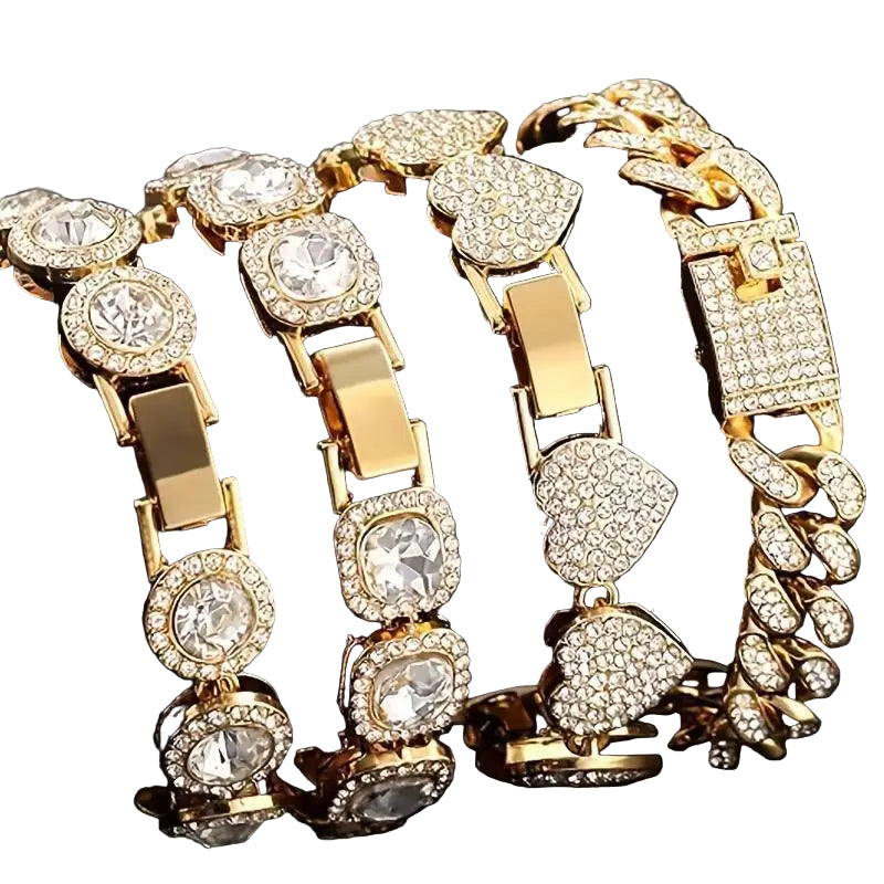 4 Piece Heart Shape Cuban Tenni Bracelet Set for Women -8.2 INCH