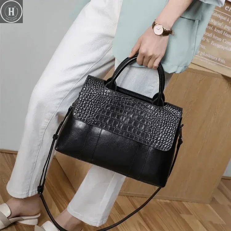 Women's Cow Real Leather Crossbody Bag Female Cowhide Designer Luxury Shoulder Bags Ladies Casual Retro Large Capacity Handbag HALALZEN