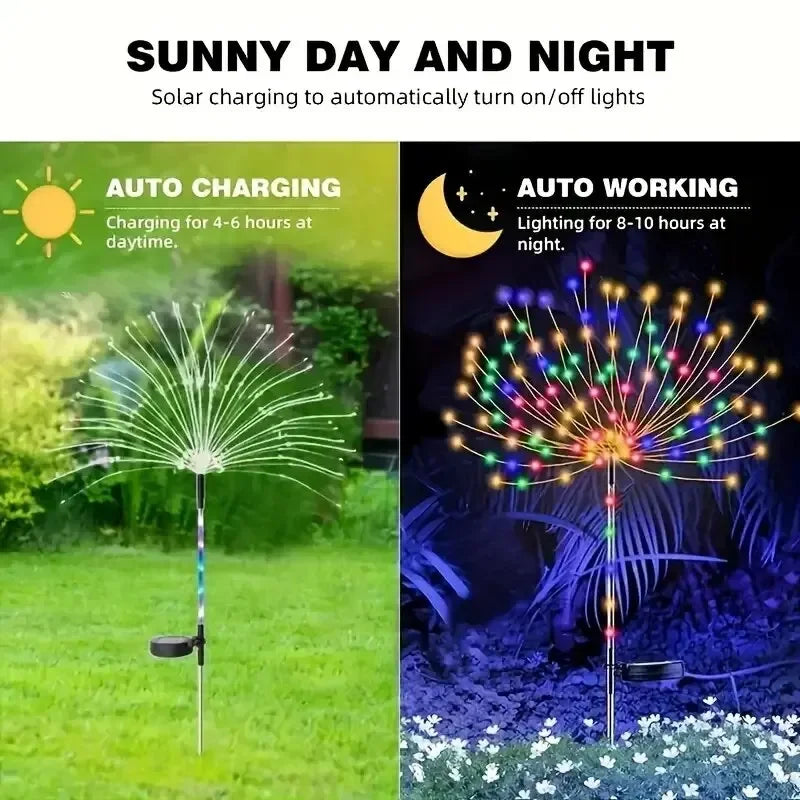 2Pack Solar Powered String Lamp Tree Waterproof Outdoor Fireworks 8 Modes DIY Lawn Patio Garden Christmas Light Decorations 2024