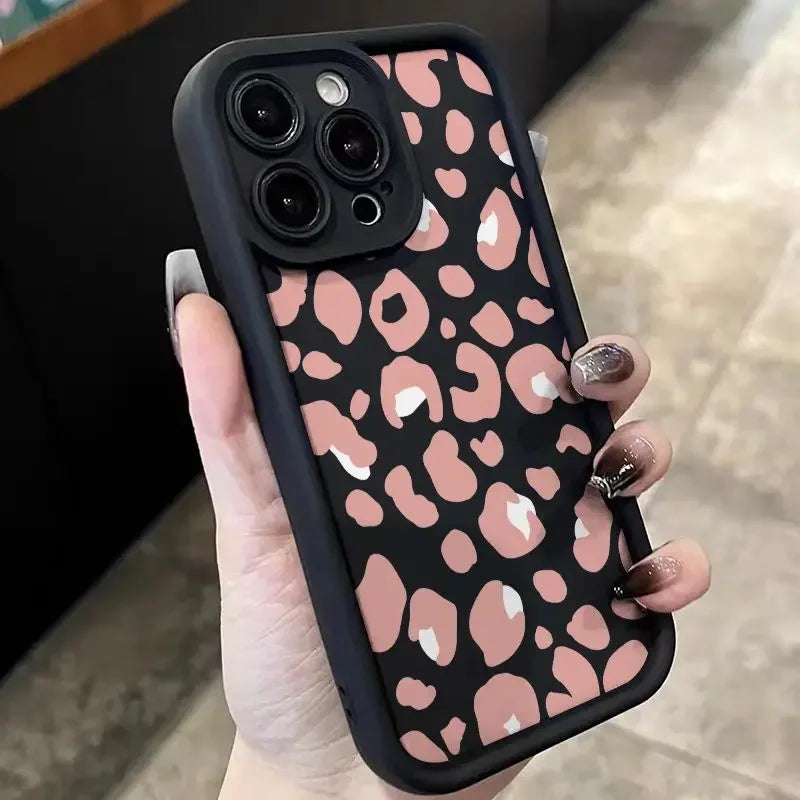Full Screen Pink Leopard Print Phone Case For iPhone 16 15 14 13 12 11 Mini Pro Max X  XSMax  Plus   Back Cover
