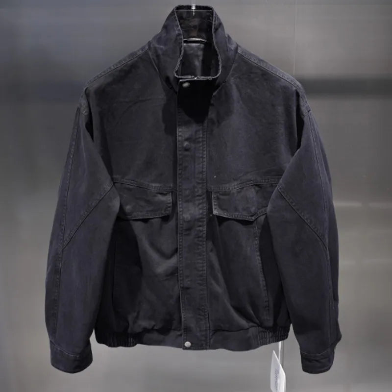 Autumn Mens New Fashion Zipper Multi Pockets Denim Jacket Streetwear Casual Outerwear Coat Vintage Motocycle Biker Cowboy Jacket