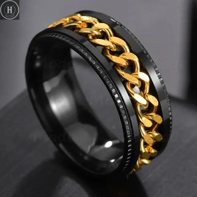 Cool Stainless Steel Rotatable Men Ring High Quality Spinner Chain Punk Women Jewelry for Party Gift HALALZEN