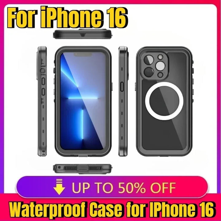 New High-quality Full Sealed Clear IP68 Waterproof Case for IPhone 16 15  Pro Max Shockproof Cover Screen Protector