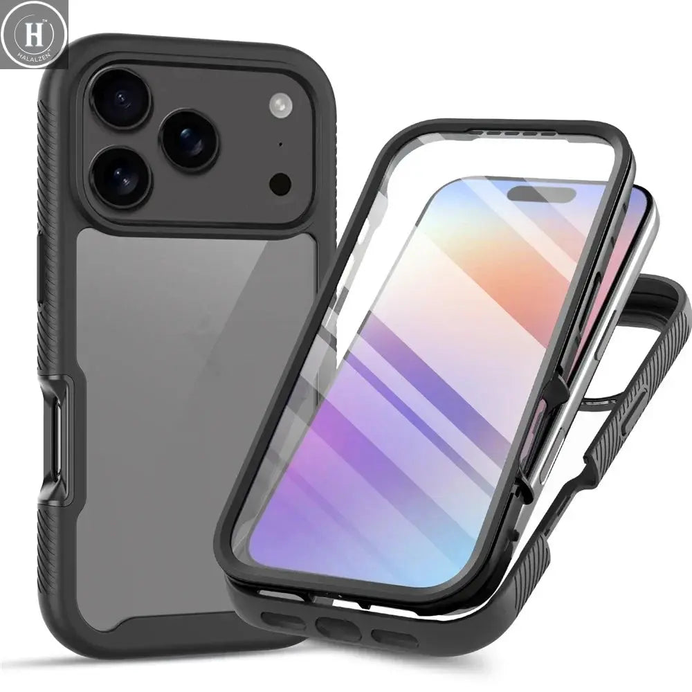 360 Full Body Protection Armor Clear Phone Case For iPhone 17 16 15 14 13 Pro Max Air 16e Plus Front Screen Shockproof Cover Halalzen UK