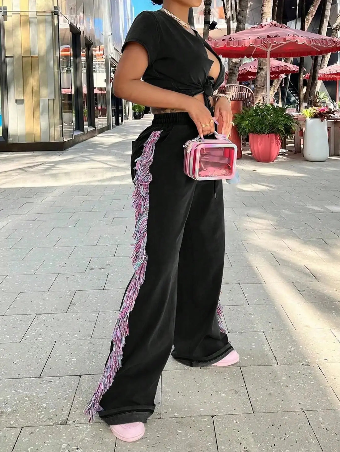 Women's Casual High Waist Fringe Tassel Pants - Drawstring Elastic Waist Long Sweatpants (Streetwear, New Year Warm Thermal) Halalzen UK