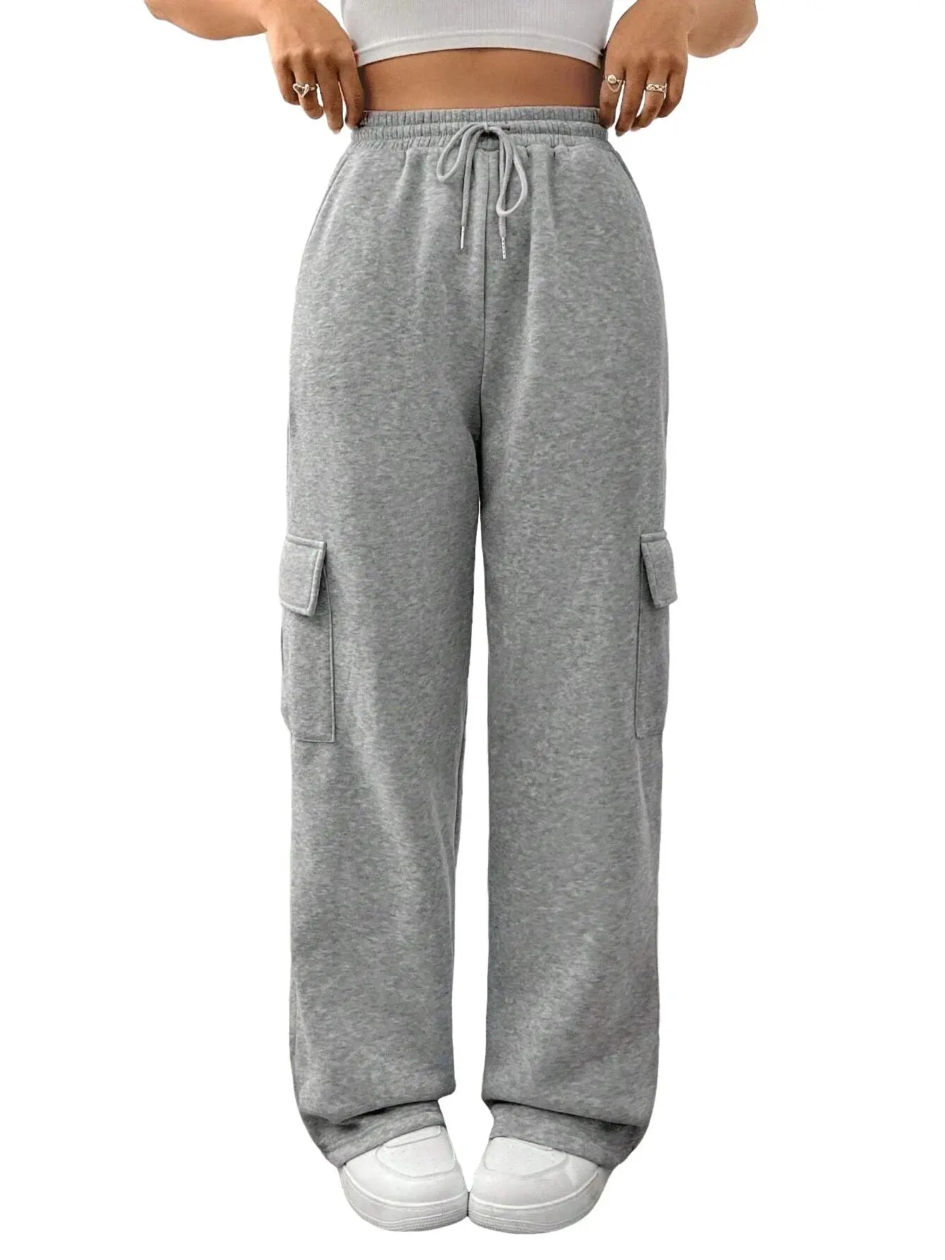 Women Running Cargo Sweatpants Fall Straight Baggy Wide Leg Lounge Pants Casual Workout Joggers Pants with Pockets Halalzen UK