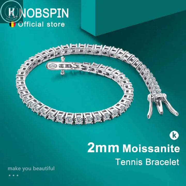 KNOBSPIN 2mm D Color Moissanite Tennis Bracelets for Woman Man Sparkling Diamonds with GRA s925 Sterling Sliver Hip Hop Bracelet HALALZEN