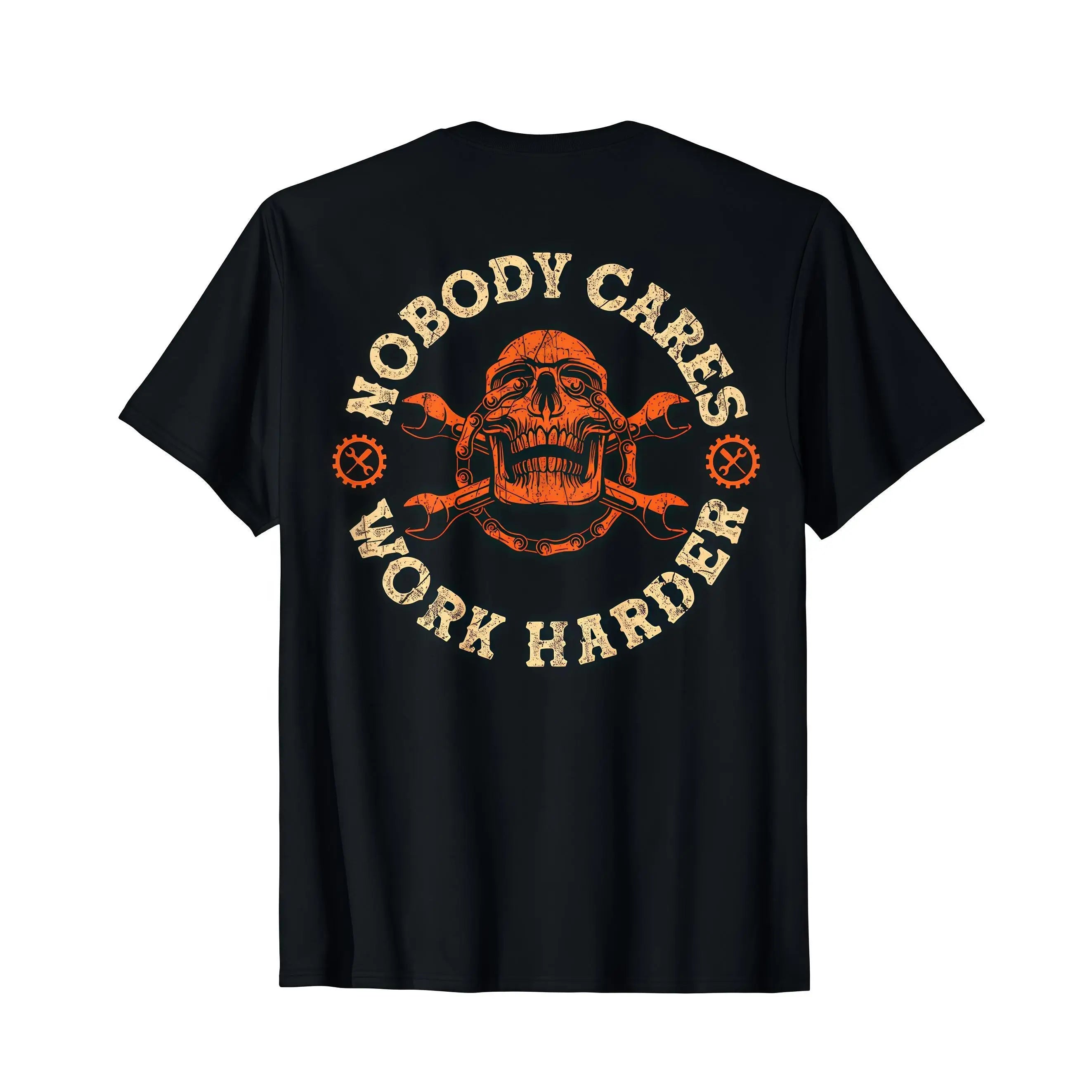 Nobody Cares Work Harder Shirt Skull Wrench Graphic Tee 2025 Gift for Men Garage Mechanic Blue Collar Motivational T-Shirt