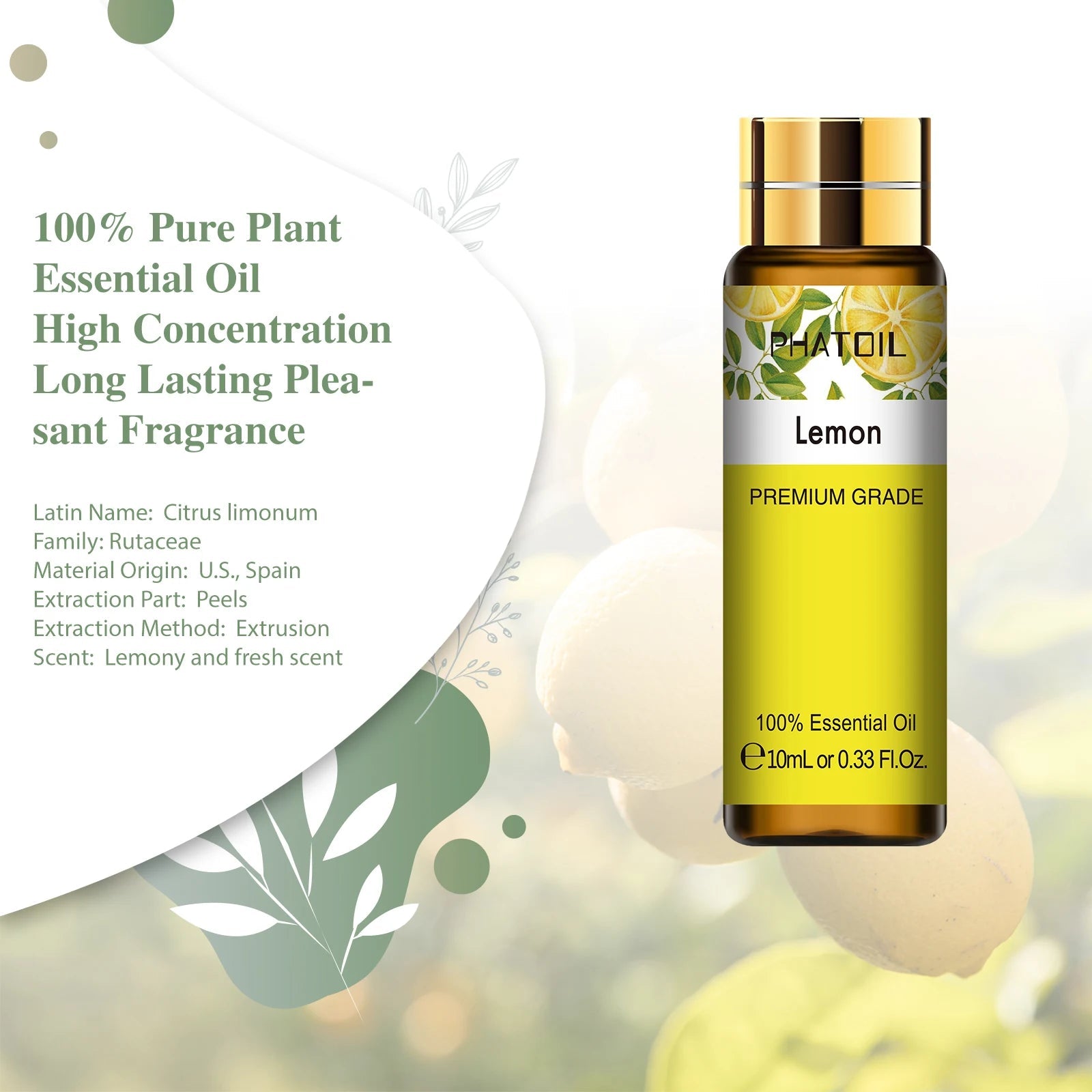 PHATOIL 10ml Sweet Orange Pure Essential Oil with Dropper for Humidifier Diffuser Myrrh Pine Needles Tangerine Thyme Aroma Oils HALALZEN