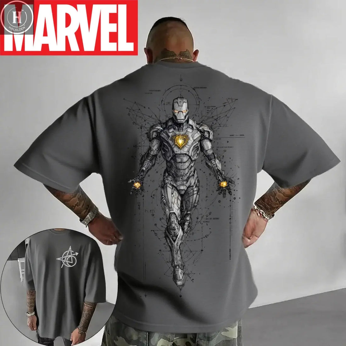 Marvel Genuine 2026 New T-Shirt Retro Superhero Black Iron Man Comic Print Plus Size Men's Hooded Sweater Loose Thermal Top HALALZEN