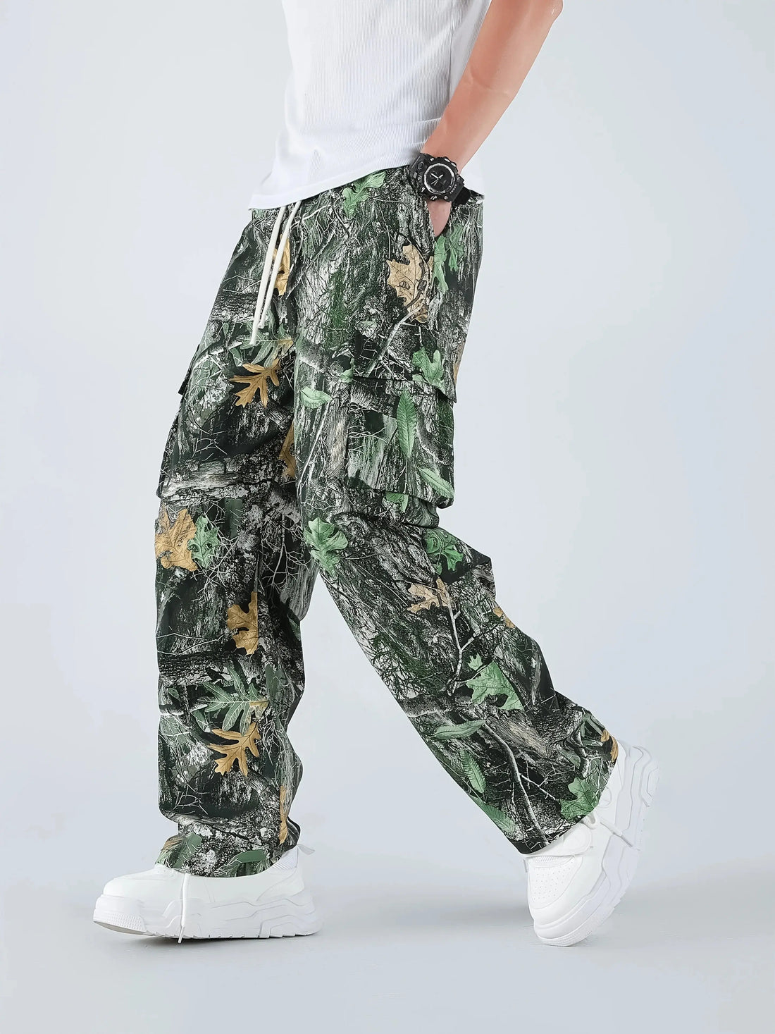 Men's Three-color Casual Camouflage Leaf Pattern Sport Belt Side Pocket Casual Sport Pants Halalzen UK