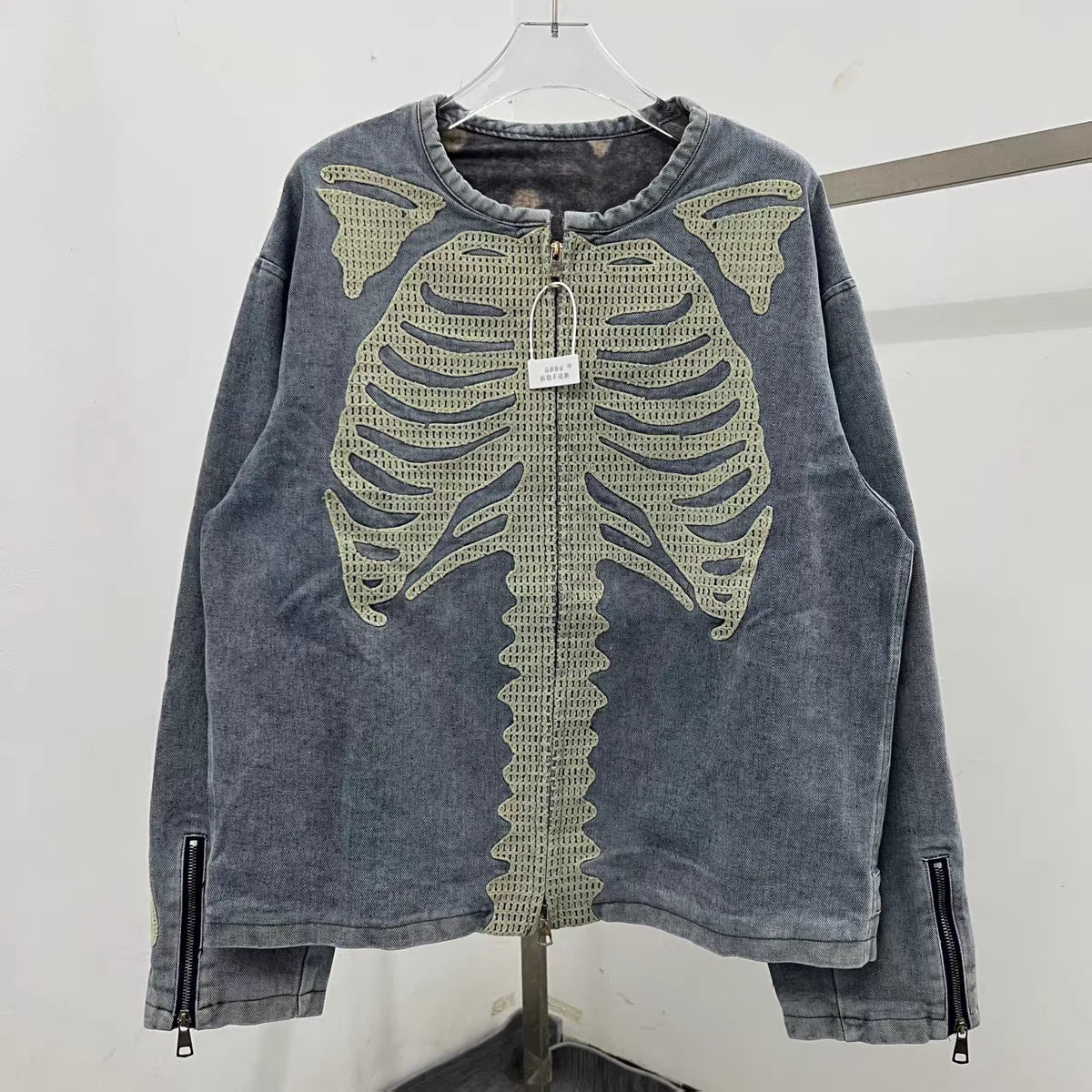 Denim denim Bone Embroidery Loose Washed Heavy Fabric Jacket Men Women High Quality Jackets Coat