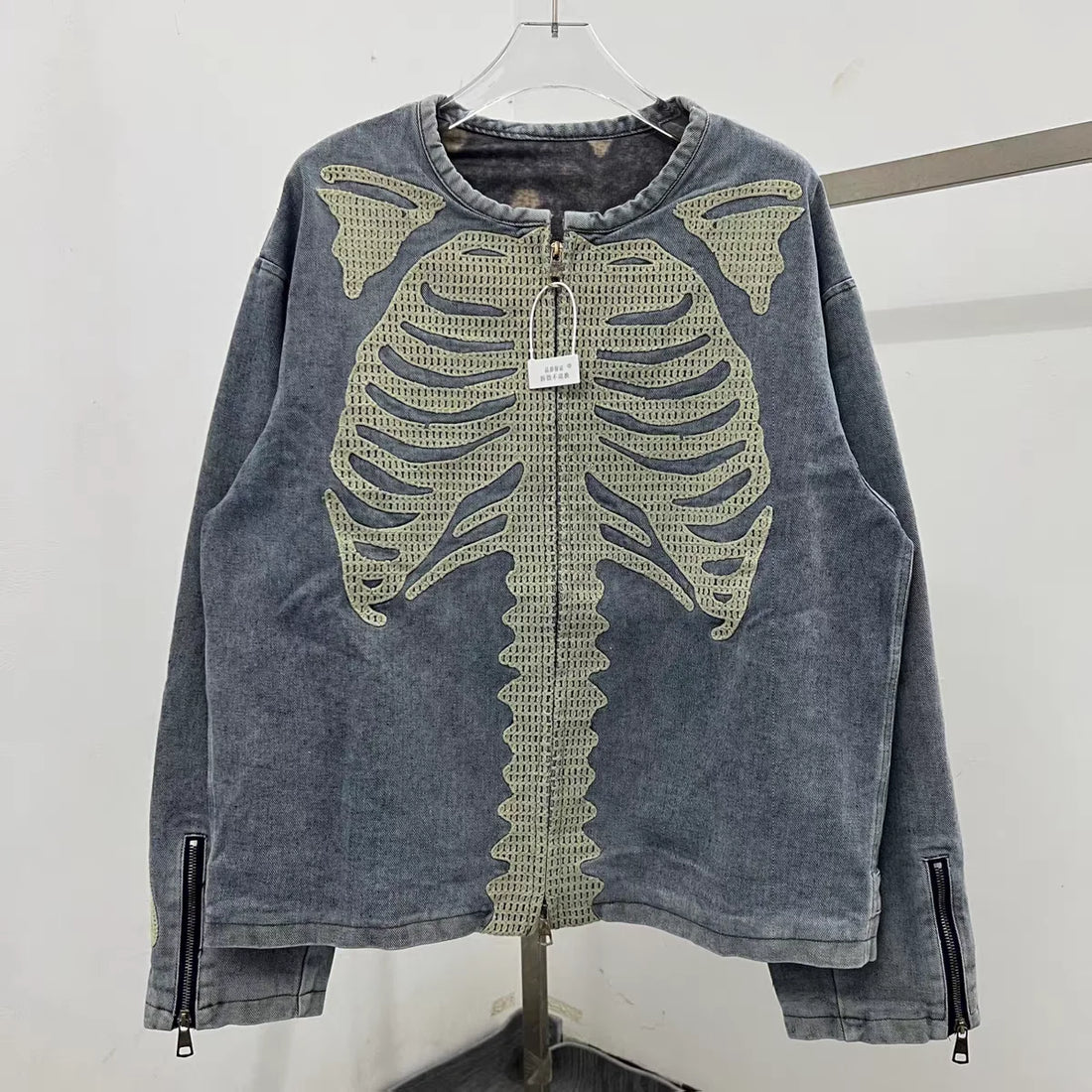 Denim denim Bone Embroidery Loose Washed Heavy Fabric Jacket Men Women High Quality Jackets Coat