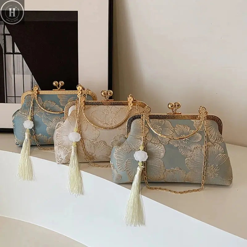 Chinese Style Embroidered Shoulder Bag Elegant Handbag Retro Small Square Bag Wedding Party Luxury Designer Women Evening Clutch HALALZEN