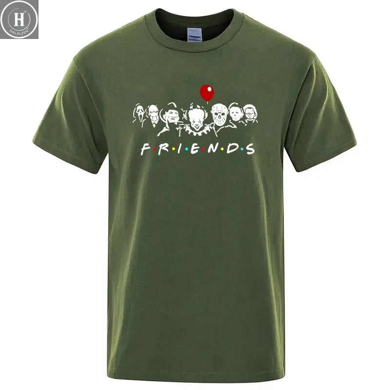Men's High Quality T-shirt 100% Cotton T-shirt Funny Friends Print T Shirt Loose Summer Cool O-neck Men T-shirt Male Tops Tee HALALZEN