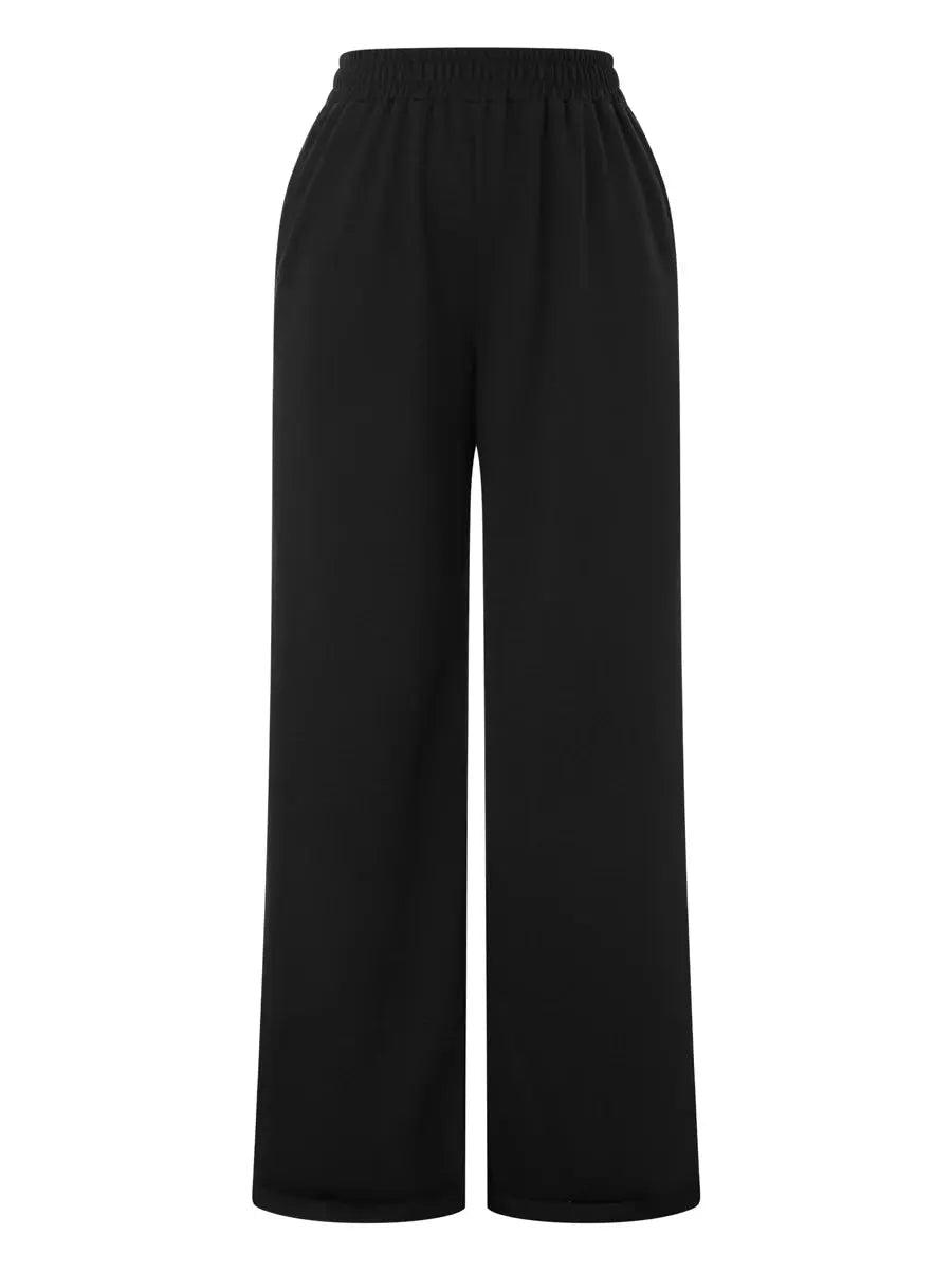 Women s High Waist Wide-Leg Pants in Solid Color Elastic Waistband Loose Fit Casual Fall Sweatpants with Straight Bottoms Halalzen UK