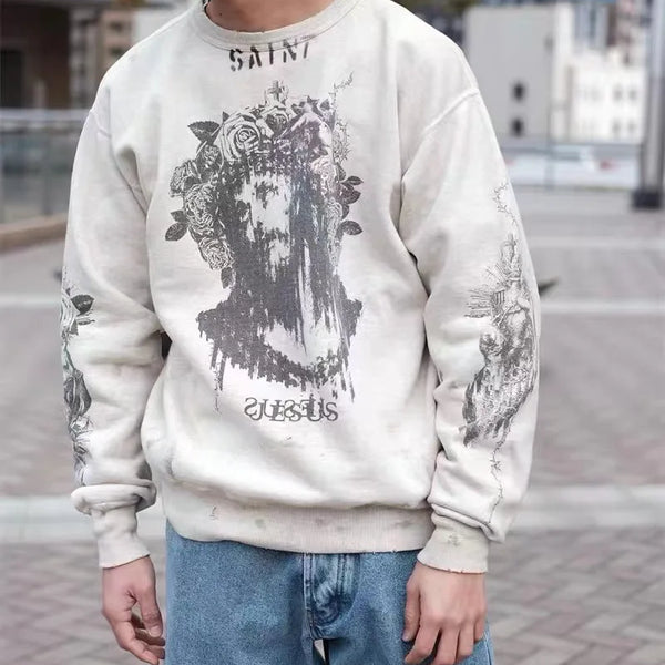 Washed Saint Jesus Hoodie Sweatshirt Men Women 1:1 Best Quality Oversize Vintage Pullovers Crewneck