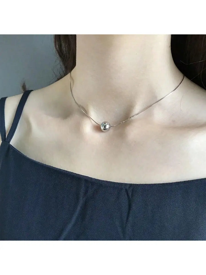 Elegant S925 Sterling Silver Vintage Bohemian Style Necklace - Simple Spherical Pendant and Snake Chain, Perfect Anniversary Gif
