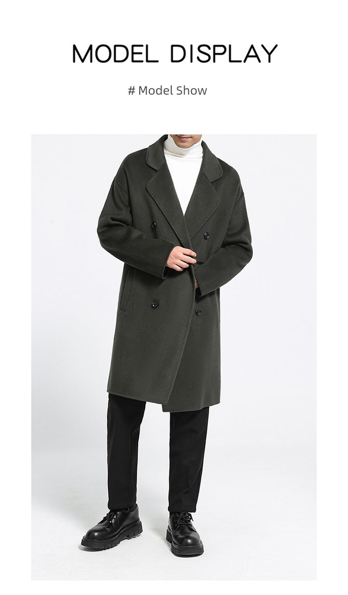 Fall and Winter Double-Sided Woolen Coat Men's Mid Length Long Length Trench Coat Classy Loose over Knee Casual Woolen Coat