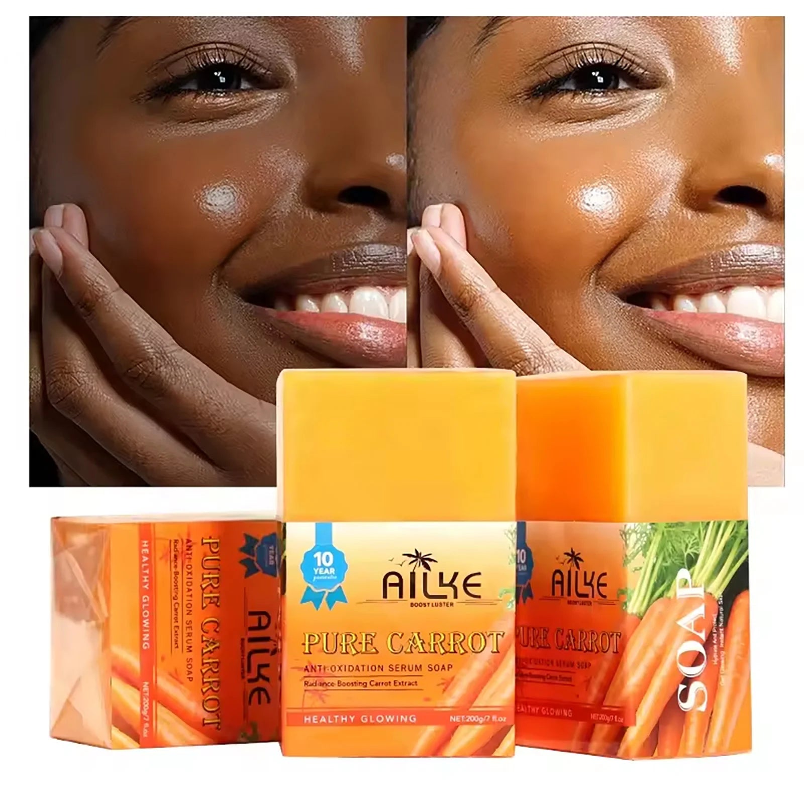 AILKE Pure Natural Carrot Anti-Oxidation Serum Soap, Whitening Soap Bar for All Skin Types, Cleaning Stains, With Vitamin C