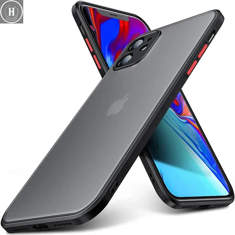 Shockproof Armor Matte Case For iPhone 11 12 13 14 15 16 Pro X XR XS Max 7 8Plus Luxury Silicone Bumper Clear Hard PC Cover Capa Halalzen UK