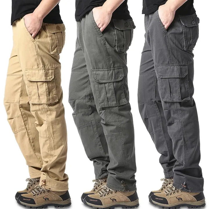 Large Pocket Loose Overalls Men's Outdoor Sports Jogging Tactical Pants Elastic Waist Pure Cotton Casual Work Pants Halalzen UK