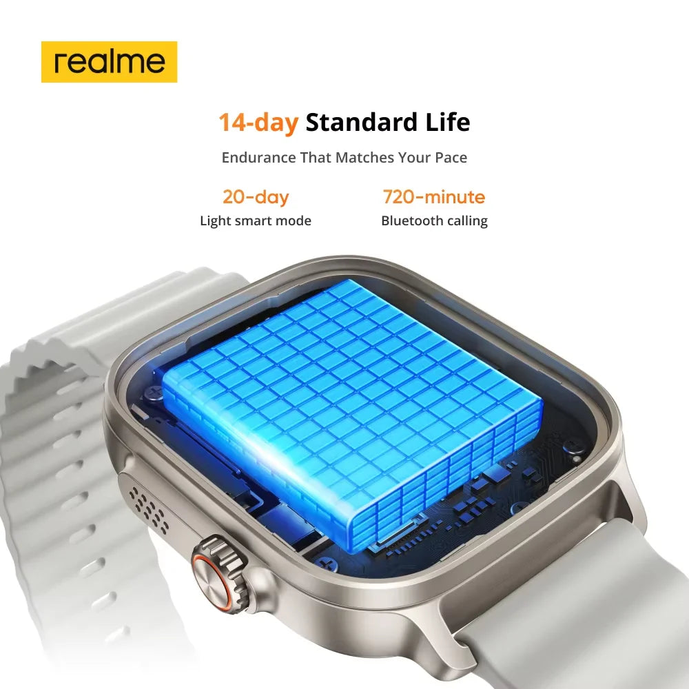 Global Version realme watch 5 1.97" 600nits AMOLED 460mAh 14-Day Battery Life 300+ Themes Support GPS GNSS IP68 waterproof