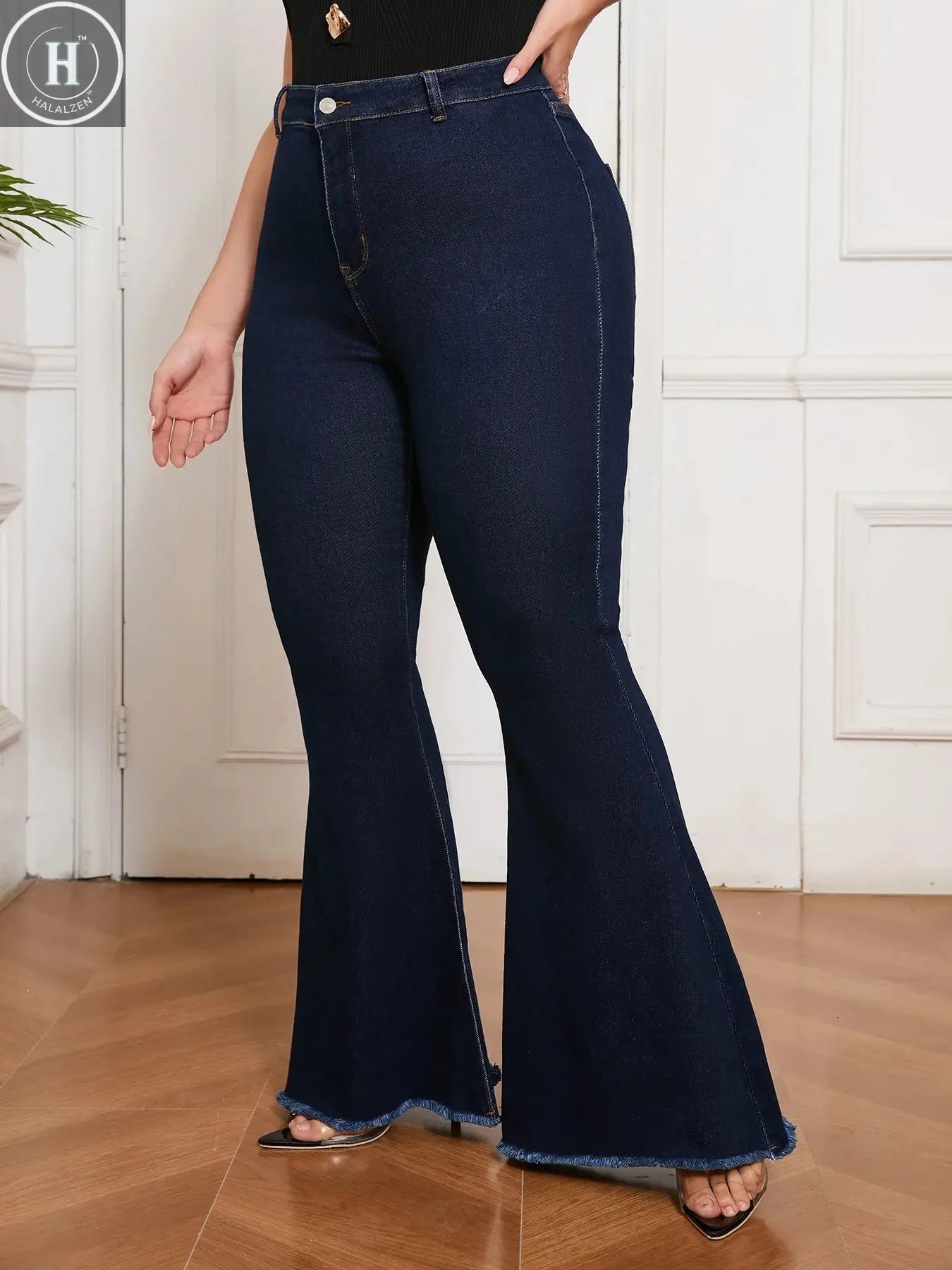 Full Figured Women’s Dark Wash High Waist Denim Pants Butt Lifting Bootcut Jeans Stretch Comfortable Everyday Clothing Halalzen UK