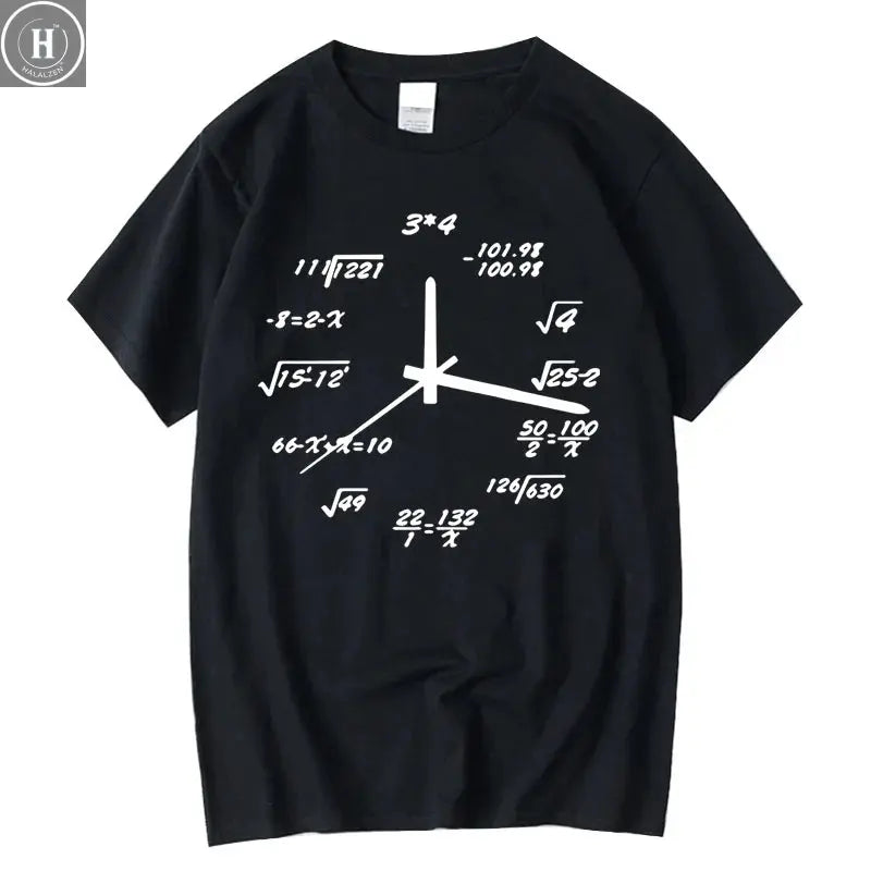 Men's T-shirt 100% Cotton Casual Funny Math Clock Print Summer Loose O-neck T Shirt for Men Short Sleeve T-shirt Male Tops HALALZEN