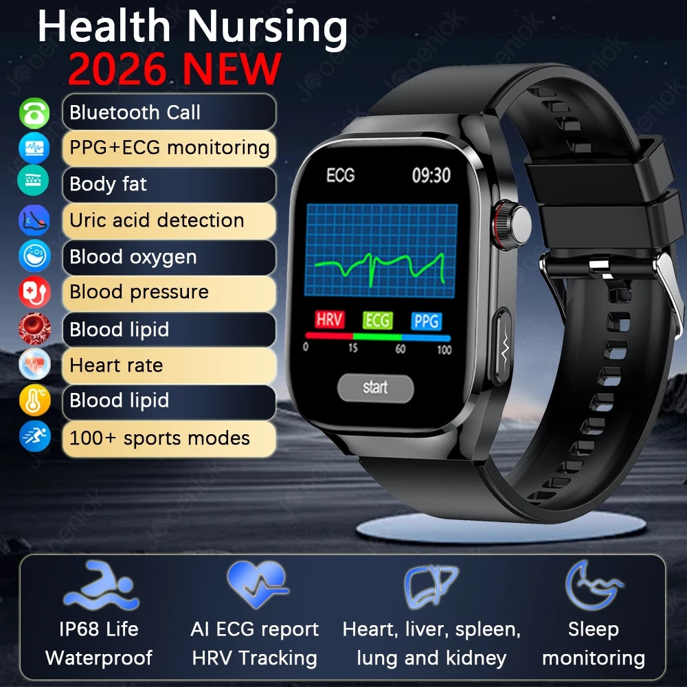 2026 New Professional-Grade Smart Watch Men ECG+PPG Uric Acid Body Fat Health Analysis IP68 Waterproof AMOLED Smartwatch Women