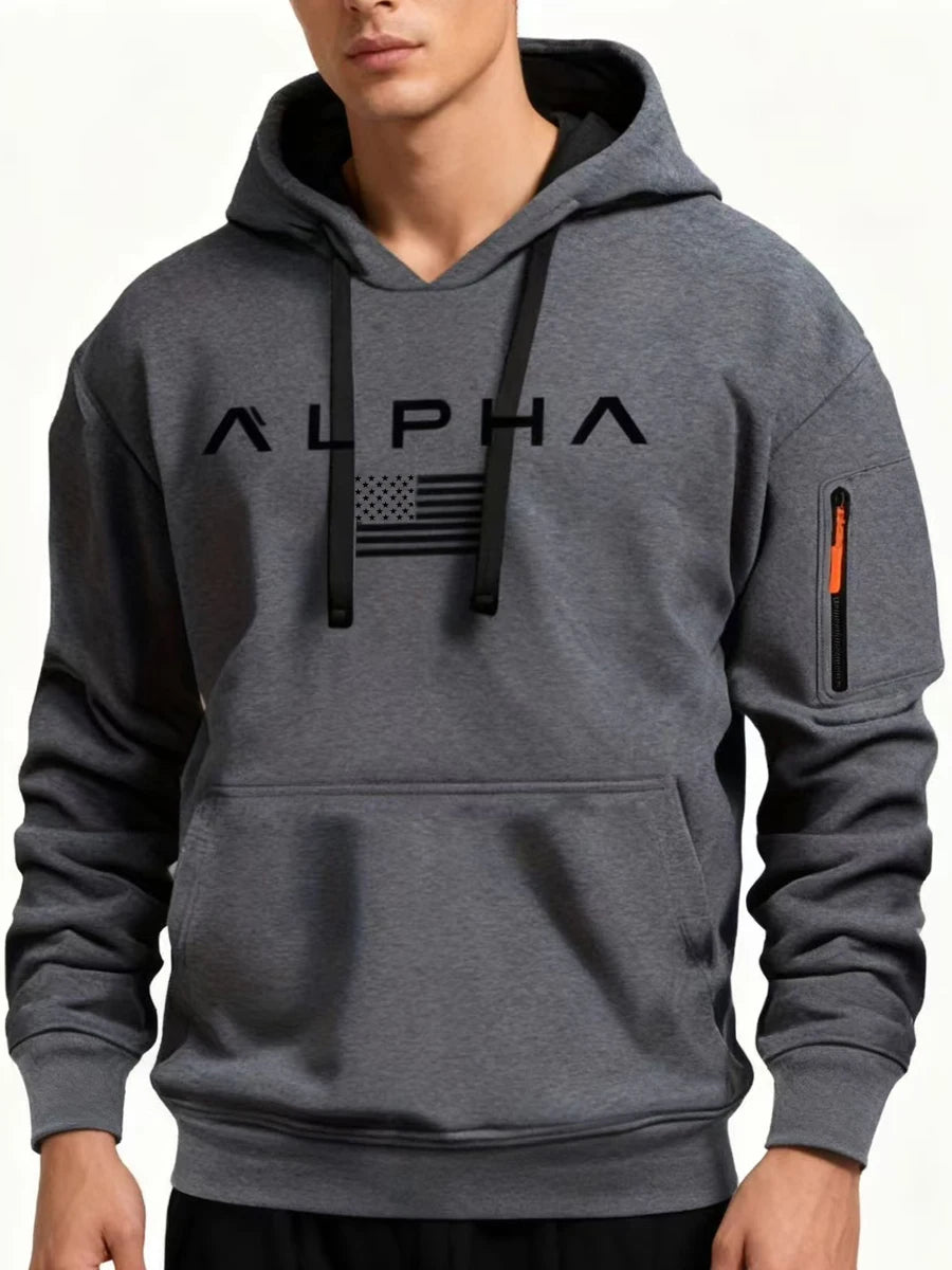 Men's fashionable hooded sweatshirt, fleece pullover hoodie, suitable for daily casual wear [European/American sizes]
