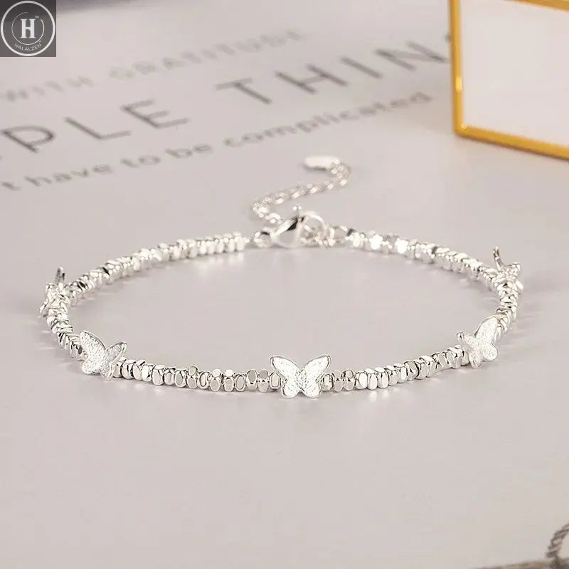 VENTFILLE 925 Sterling Silver Butterfly Bracelet for Girl Bead String Design Insect Fashion Versatile Jewelry Gift Dropshipping HALALZEN