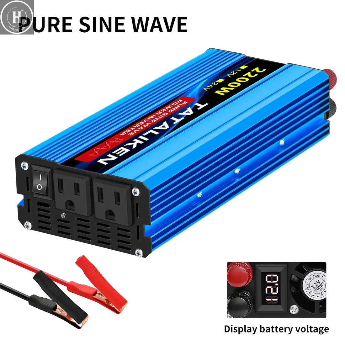 12V24V  To 110V AC Pure Sine Power Inverter 16000W 4000W  Power 60HZ  Converter Car Accessories Solar With LED And US Socket HALALZEN