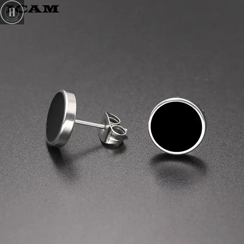 ICAM Fashion Bohemian Vintage Earrings Jewelry Cute Black Geometric Round Stainless Steel Stud Earring Best Gift for Women Girl HALALZEN