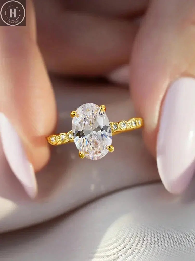 925 Sterling Silver Elliptical Horse Eye Fashionable Zircon Ring For Women Engagement Wedding Luxury High Quality Fine Jewelry HALALZEN