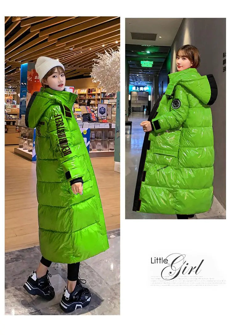 2024 New Waterproof Coats Fashion Winter Down Cotton Jacket Womens Glossy Colorful Femme Thick Warm Long Hooded Puffer Parkas