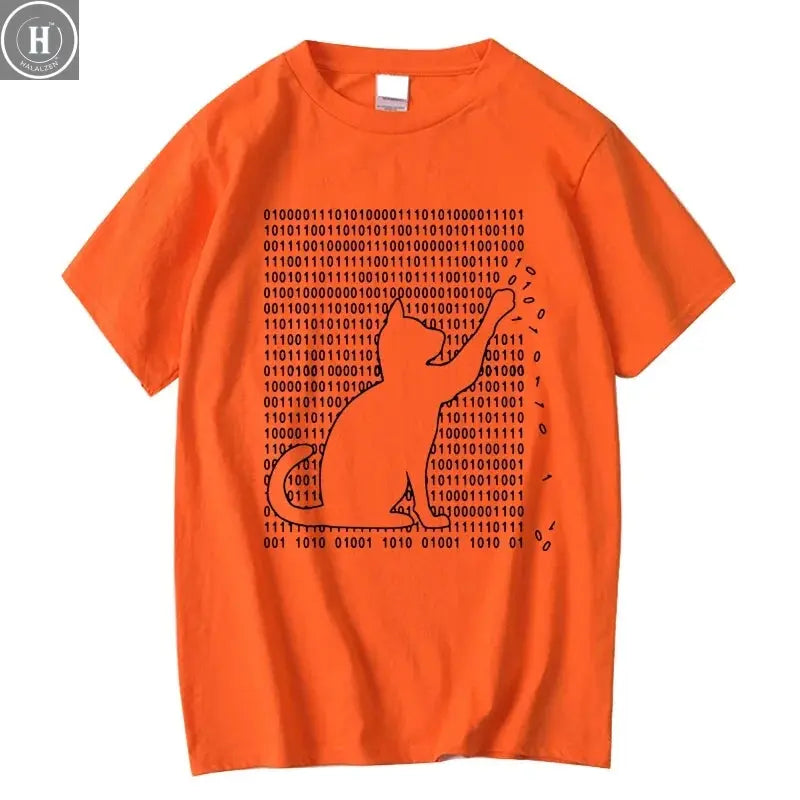 Men's High Quality T-shirt 100% Cotton Funny Cool Cat Design Print Summer Loose Short Sleeve for Men T-Shirt Male Tops Tees HALALZEN