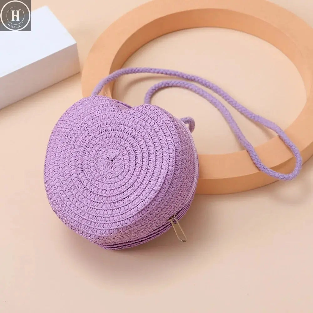Children's Straw Shoulder Bags Beach Bag Coin Purse Kids Heart Shape Woven Crossbody Bag HALALZEN