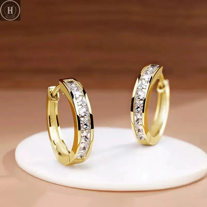 Huitan Classic Design Women Hoop Earrings Full with Princess Square CZ HALALZEN