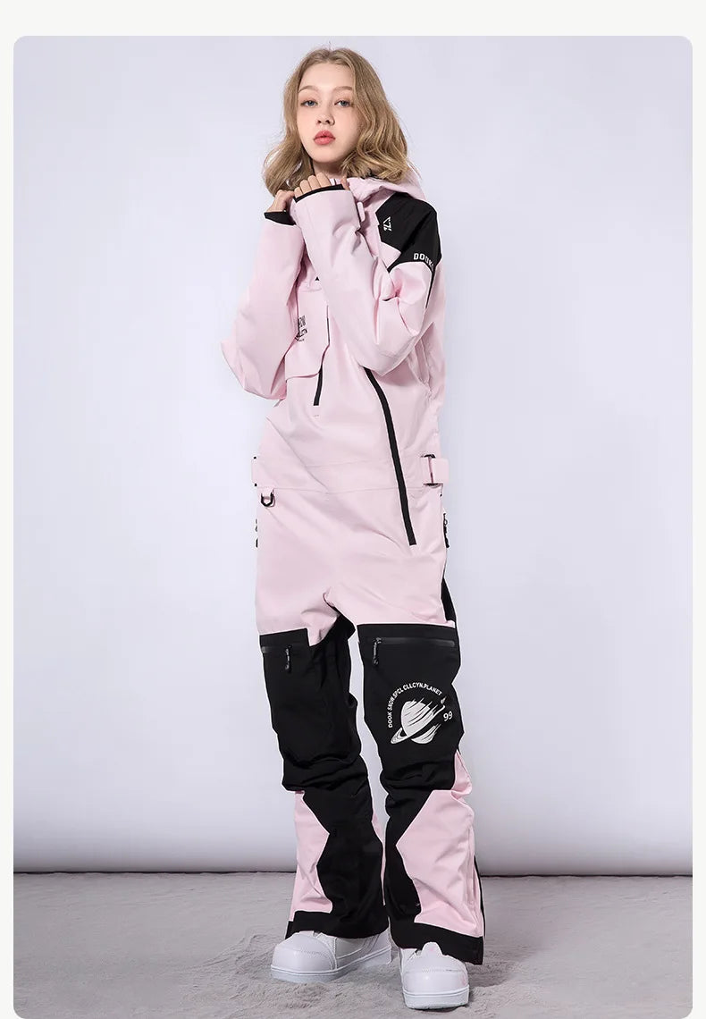 Winter 2025 New One Piece Snowsuit Women Outdoor Snowboard Men Overall Warm Windproof Waterproof Ski Jumpsuit Mountain Clothes