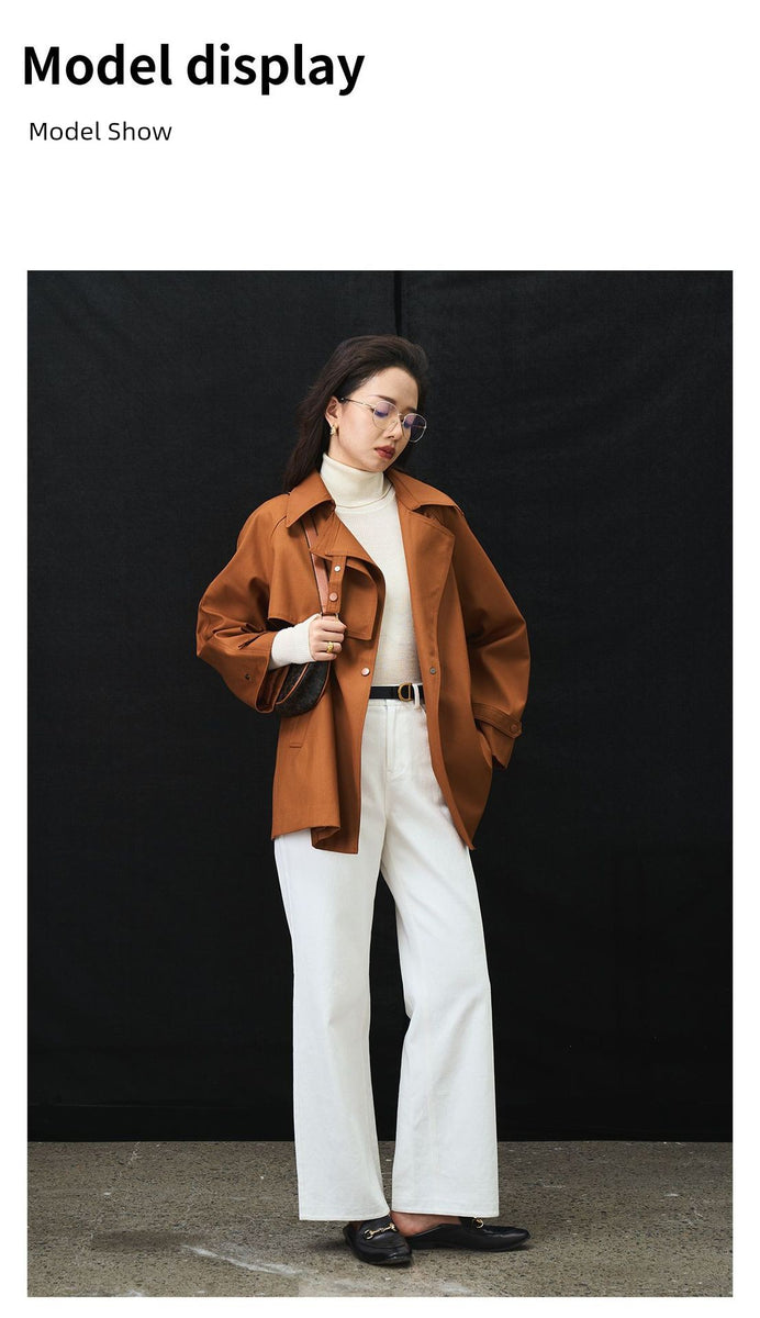 Iulv Spring & Fall New Arrival Korean Style Sense of Design Asymmetric Loose Casual Commuting Elegant Mid Length Long Length Trench Coat Outwear Women