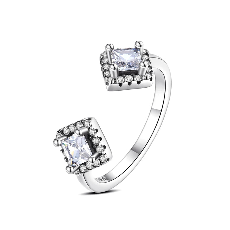 Original 925 Sterling Silver Ring Love Heart Wishbone Moon Sun Rings Crystal Rose Gold For Women Wedding Gift Luxury Jewelry