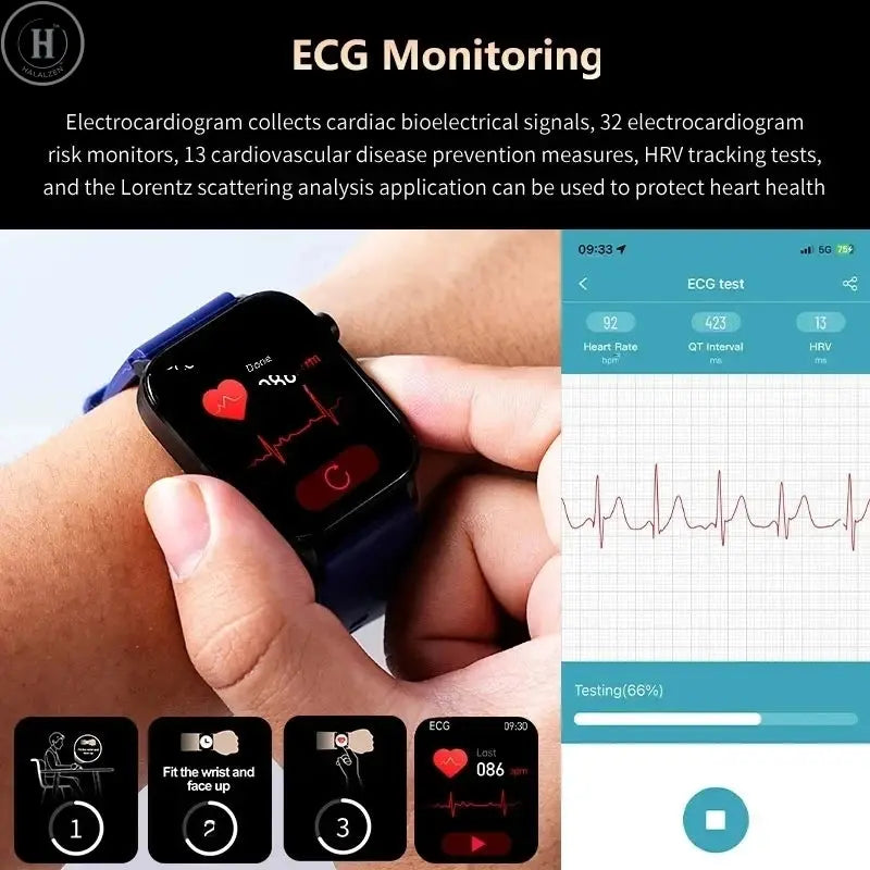 2025 New AI Diagnosis Blood Lipids Uric Acid Body composition Test Smart Watch For Men ECG+PPG Bluetooth Call Health Smartwatch HALALZEN
