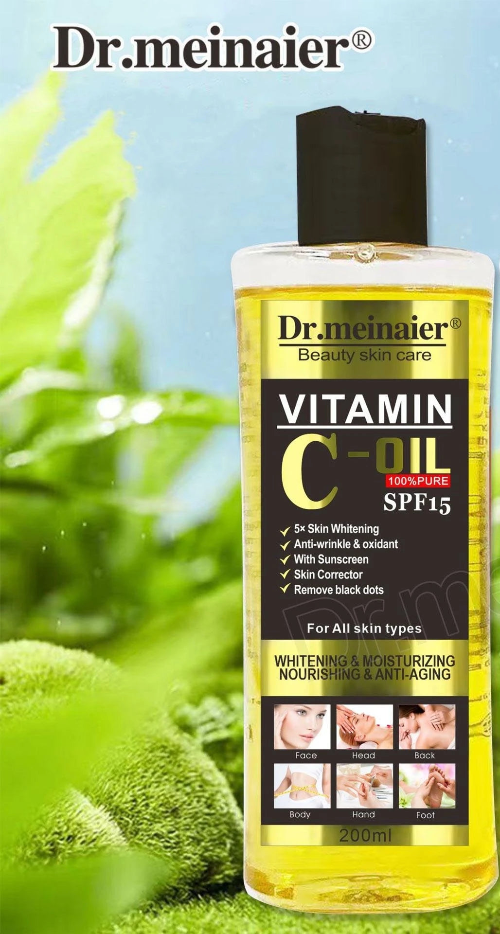 200ml Vitamin C Whitening Facial Essential Oils Vitamin E Body Moisturizing Massage Oil Natural SPA Emollient Oil HALALZEN