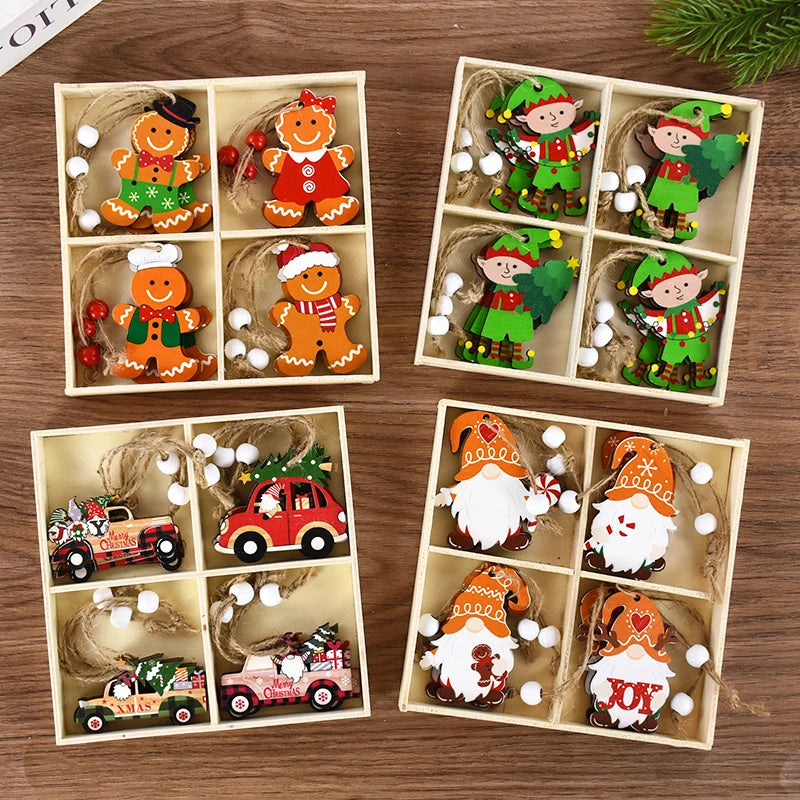 Christmas Wooden Pendants Gingerbread Man Gnomes Xmas Tree Hanging Oranment 2024 Noel Navidad Decorations for Home New Year Gift